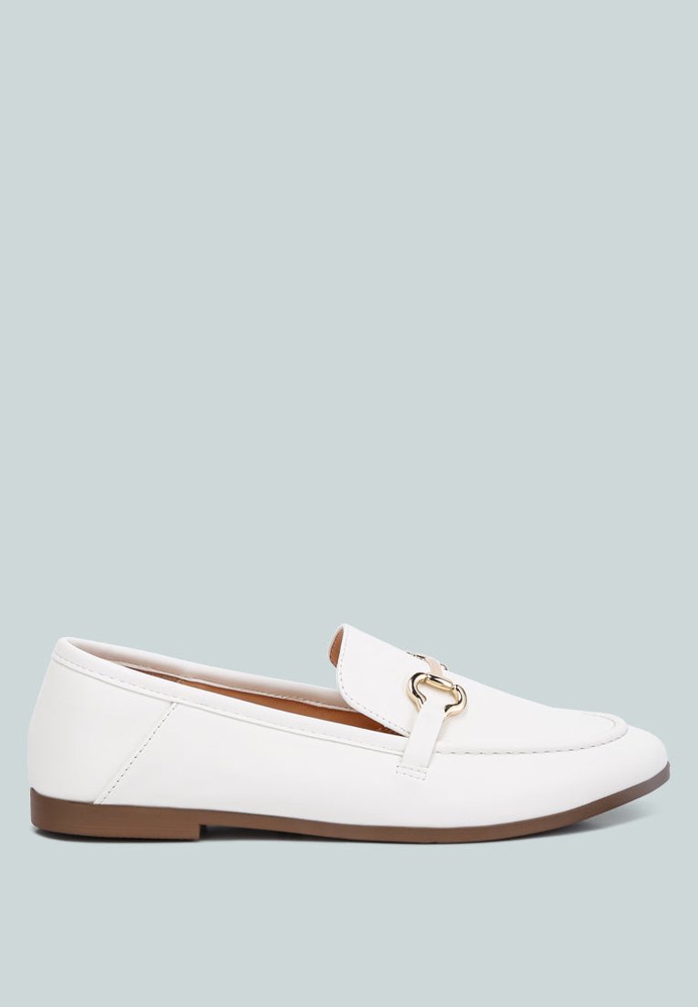 Talula Horsebit Embellished Faux Leather Loafers - White