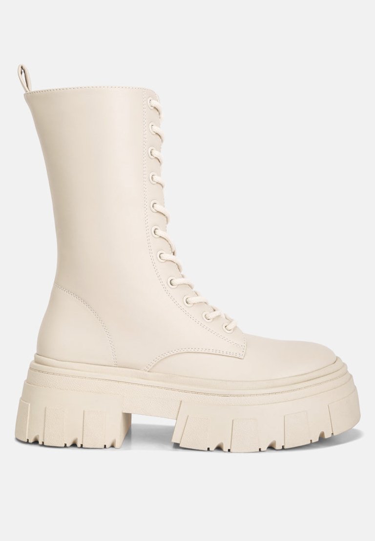 Tatum Combat Boots - Ecru