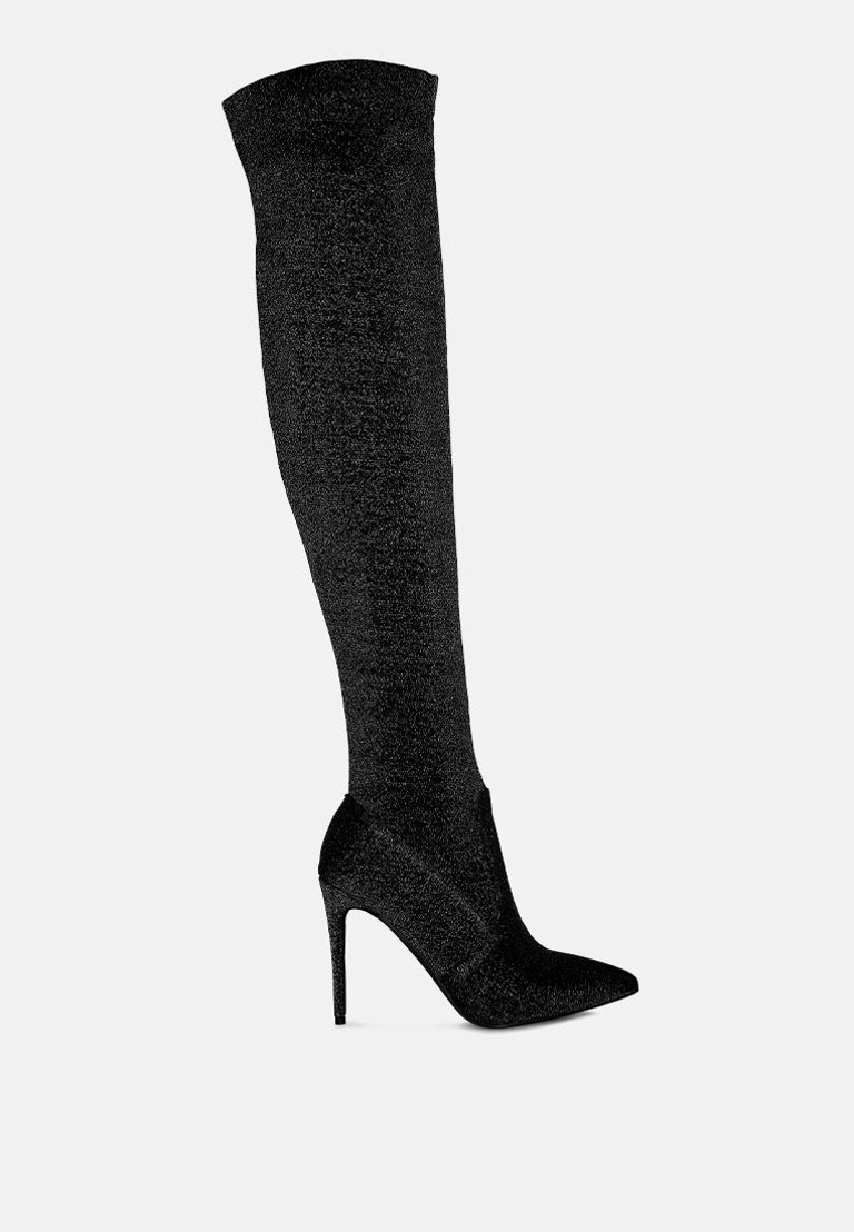 Tigerlily Knitted Stiletto Long Boots - Black