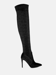 Tigerlily Knitted Stiletto Long Boots - Black