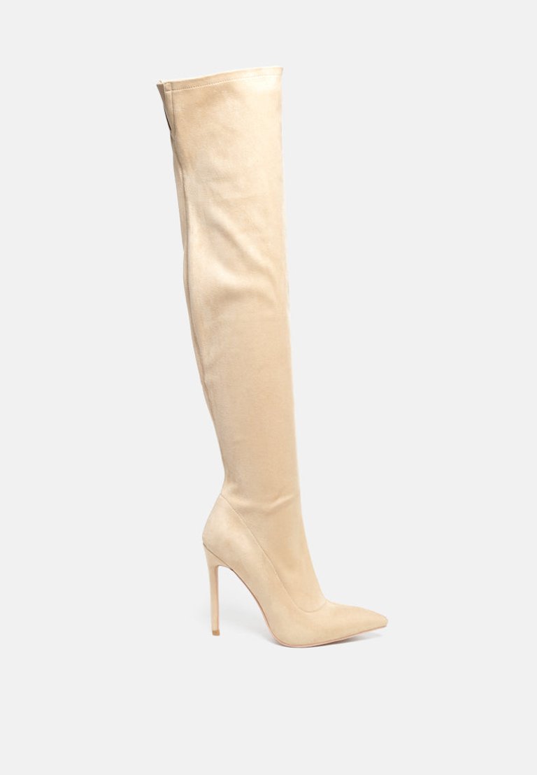 Tilera Stretch Over the Knee Stiletto Boots - Beige