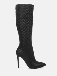 Tinkles Embossed High Heeled Calf Boots - Black