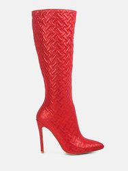 Tinkles Embossed High Heeled Calf Boots - Red