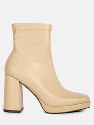 Tintin Square Toe Ankle Heeled Boots - Beige