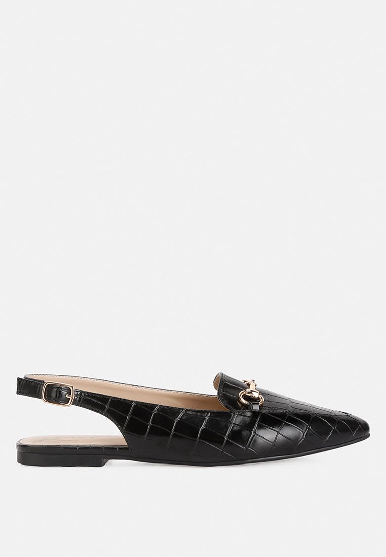 Trempe Croc Slingback Flat Sandals - Black