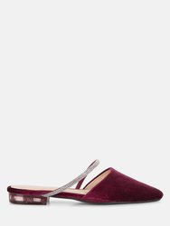 Turnon Velvet Diamante Detail Flat Mules - Burgundy