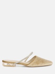 Turnon Velvet Diamante Detail Flat Mules - Latte