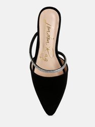 Turnon Velvet Diamante Detail Flat Mules