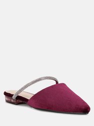 Turnon Velvet Diamante Detail Flat Mules