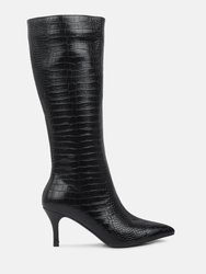 Uptown Pointed Mid Heel Calf Boots - Black