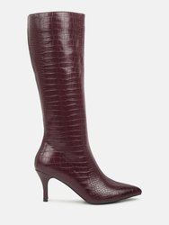 Uptown Pointed Mid Heel Calf Boots - Burgundy