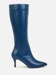 Uptown Pointed Mid Heel Calf Boots - Navy