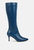 Uptown Pointed Mid Heel Calf Boots - Navy