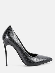 Urchin Croc High Stiletto Heel Pumps - Black