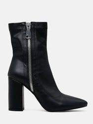 Valeria Pointed Toe High Ankle Boots With Side Zipper - Black