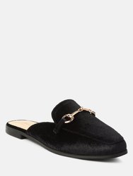 Velvet Buckled Flat Mules