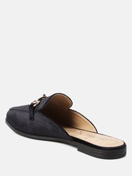 Velvet Buckled Flat Mules