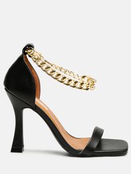 Venusta Metallic Chain Detail Spool Heel Sandals - Black