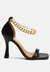 Venusta Metallic Chain Detail Spool Heel Sandals - Black