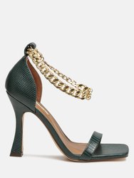 Venusta Metallic Chain Detail Spool Heel Sandals - Green