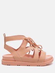 Voopret Tie-Up Flat Sandals - Pink