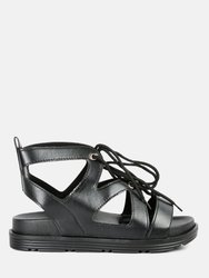 Voopret Tie-Up Flat Sandals - Black