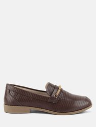 Vouse Low Block Loafers Adorned With Golden Chain - Brown