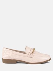 Vouse Low Block Loafers Adorned With Golden Chain - Nude
