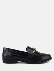 Vouse Low Block Loafers Adorned With Golden Chain - Black