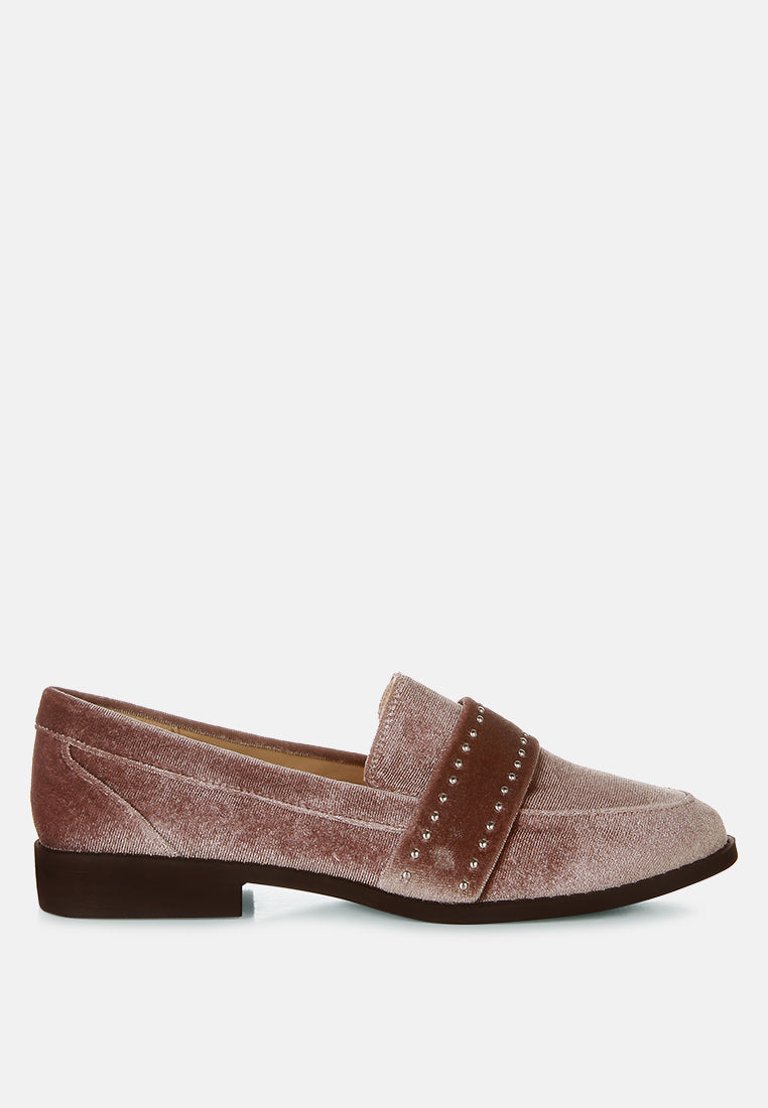 Walkin Stud Detail Velvet Loafers - Taupe