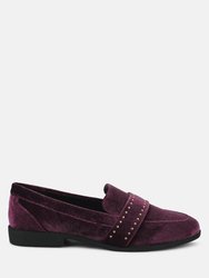 Walkin Stud Detail Velvet Loafers - Burgundy