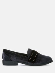 Walkin Stud Detail Velvet Loafers - Black