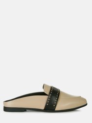 Walkout Faux Leather Studded Detail Mules - Taupe