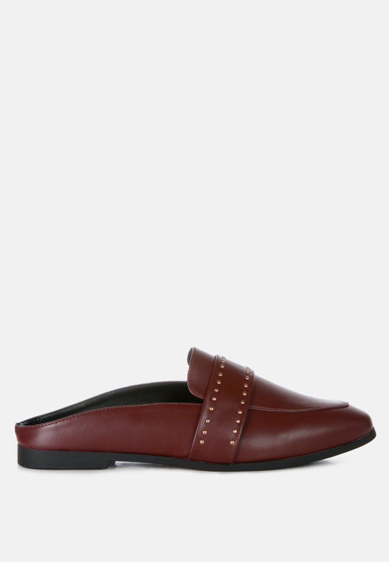 Walkout Faux Leather Studded Detail Mules - Burgundy