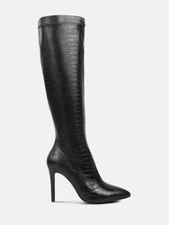 Wheedle Croc High Heeled Calf Boots - Black
