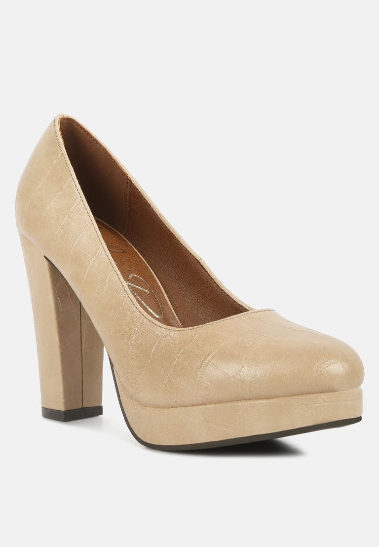 Whitley Croc Texture High Block Heel Pumps