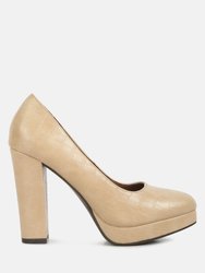 Whitley Croc Texture High Block Heel Pumps - Beige