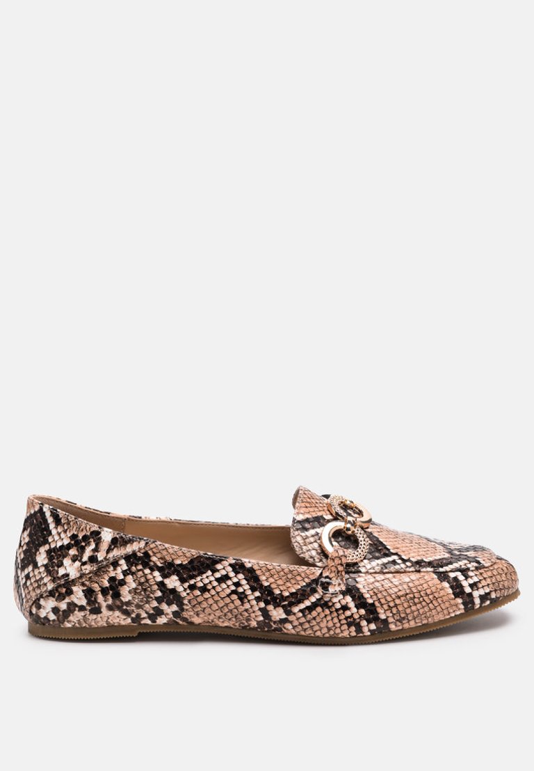 Wibele Croc Textured Metal Show Detail Loafers - Natural