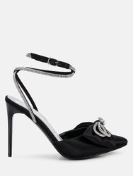Winged High Heel Rhinestone Embellished Sandals - Black
