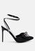 Winged High Heel Rhinestone Embellished Sandals - Black