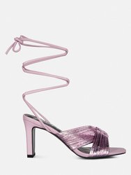 Xuxa Metallic Tie up Italian Block Heel Sandals - Purple