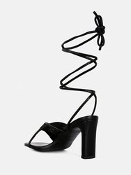 Xuxa Metallic Tie up Italian Block Heel Sandals