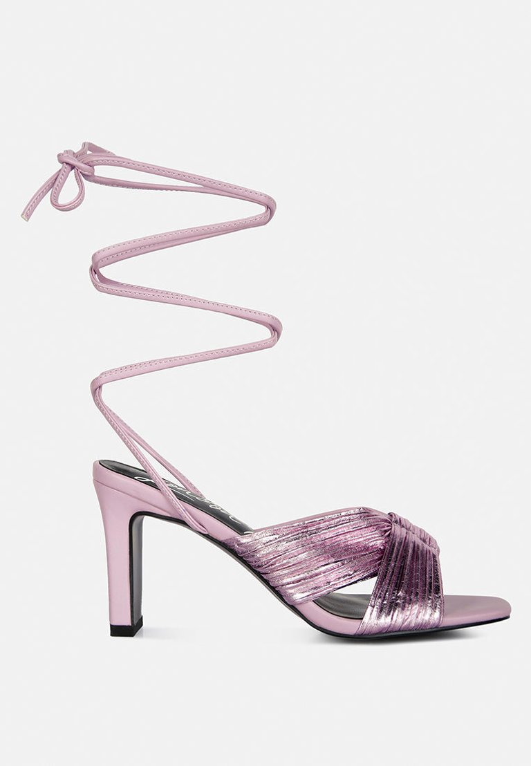 Xuxa Metallic Tie up Italian Block Heel Sandals - Purple
