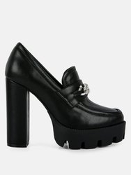 Y2K Chunky High Block Heeled Loafers - Black