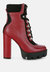 Yeti High Heel Lace Up Biker Boots - Burgundy/Black