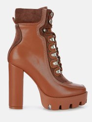 Yeti High Heel Lace Up Biker Boots - Tan/Brown