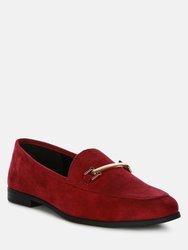 Zaara Solid Faux Suede Loafers - Burgundy