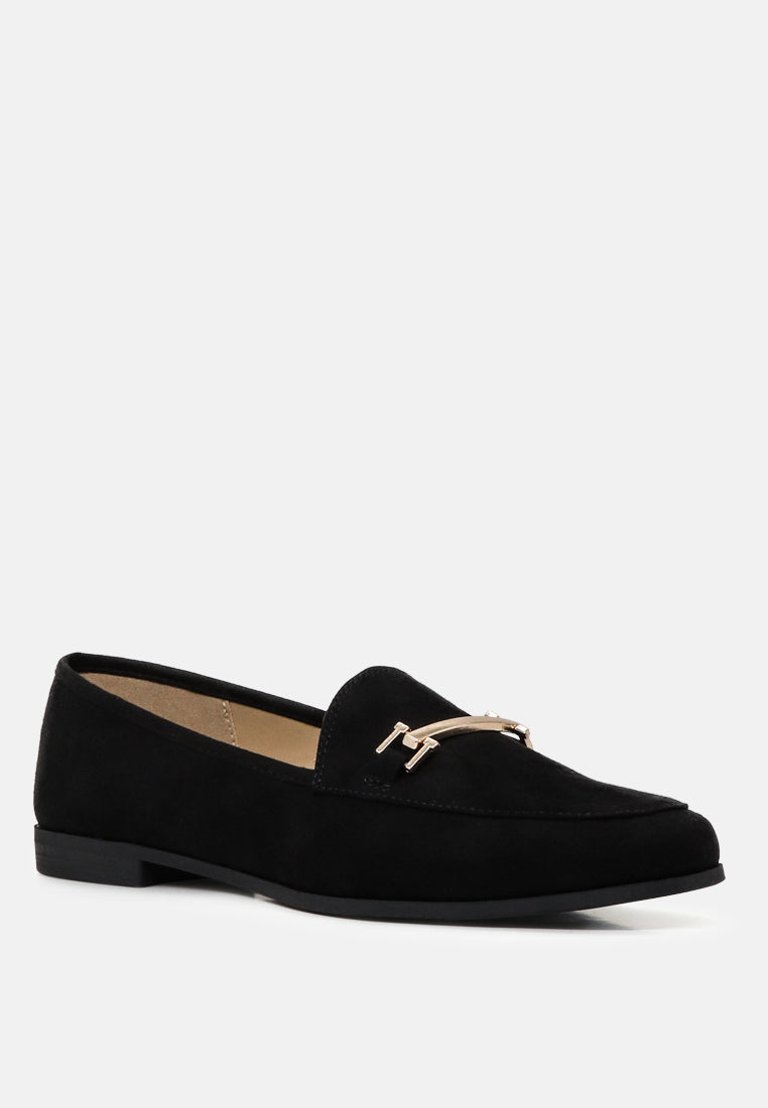 Zaara Solid Faux Suede Loafers - Black