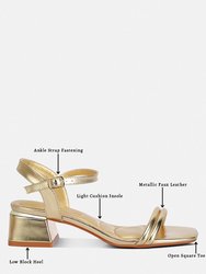 Zabou Metallic Ankle Strap Low Block Heels