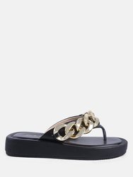 Zing Link Chain Thong Flats - Black Gold